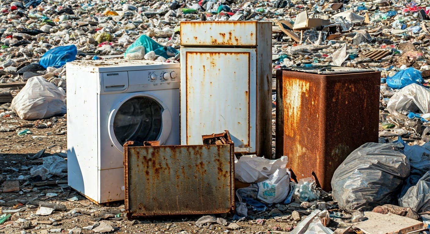 Old appliances discarded in a landfill